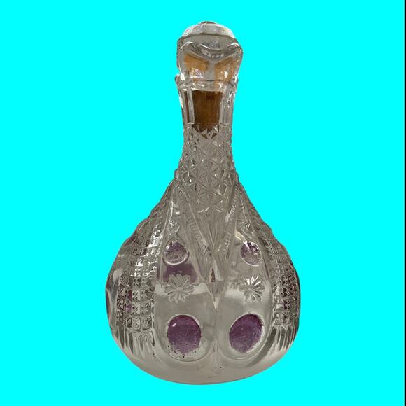 Vtg EAPG Glass Vinegar-Oil Cruet, Stopper Cranberry Flash Pitcher Dimple & Star - Picture 4 of 16